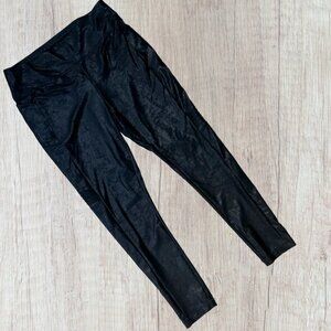 T BY TALBOTS Black Faux Leather Stretch Pull On Moto Leggings Pants Pockets L